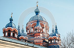 Beautiful architecture of Kazan Church an iconic Orthodox church in the city of Irkutsk, Russia.