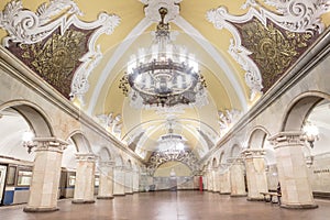 .Beautiful architecture in Komsomolskaya metro station at Moscow photo