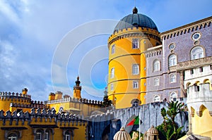 Beautiful architecture of National Palace of Pena. Famous landmark in Sintra, Portugal