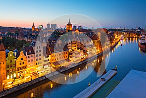 Beautiful architecture of the old town in Gdansk at dusk, Poland