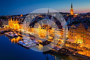 Beautiful architecture of the old town in Gdansk at dusk, Poland