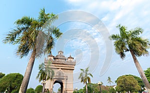 Beautiful architecture PatuxayVictory Gate in Vientiane, Laos photo