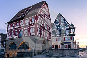 beautiful architecture of romantic Rothenburg ob der Tauber with timbered Fachwerkhaus syle houses in Bavaria Germany