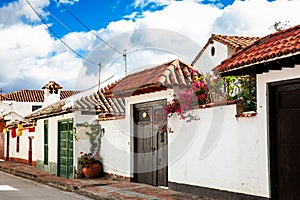 Beautiful architecture of the streets of the colonial small town of Iza located in the Boyaca department in Colombia