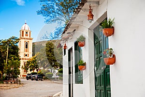 Beautiful architecture of the streets of the colonial small town of Iza located in the Boyaca department in Colombia