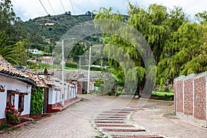 Beautiful architecture of the streets of the colonial small town of Iza located in the Boyaca department in Colombia