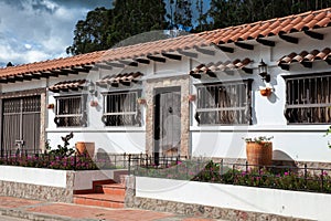 Beautiful architecture of the streets of the colonial small town of Iza located in the Boyaca department in Colombia