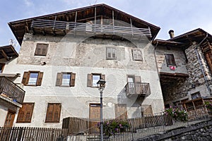 Beautiful architecture in Tonadico town, Primiero San Martino di Castrozza. Italy, Europe.