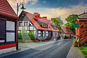 Beautiful architecture of the Ustka town by the Baltic Sea at summer, Poland