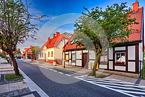 Beautiful architecture of the Ustka town by the Baltic Sea at summer, Poland