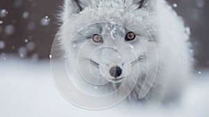 beautiful arctic fox in its natural habitat. Close up of a White fox in nature