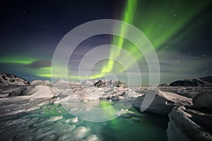 Beautiful Arctic glacier landscape with Northern Lights - Spitsbergen, Svalbard