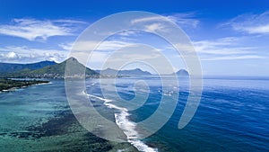 Beautiful aerial view of ocean and reef, Island of Mauritius photo