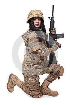 Beautiful army girl with rifle