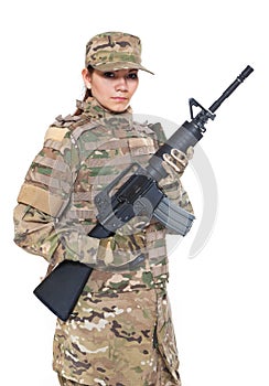 Beautiful army girl with rifle