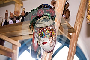 Beautiful arnival mask hanging in the store