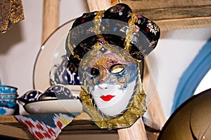 Beautiful arnival mask hanging in the store