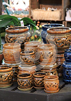 Beautiful arrangement of high-gloss pottery planters