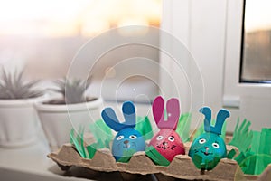 A Beautiful Array of Colorful BunnyThemed Easter Eggs in a Creative and Fun Display