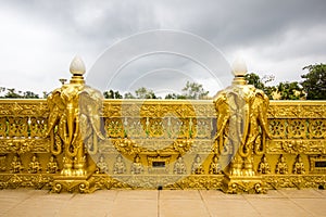 Beautiful art and architecture in gold color at Wat Paknam Jolo,Bangkhla,Chachoengsao Province,Thailand