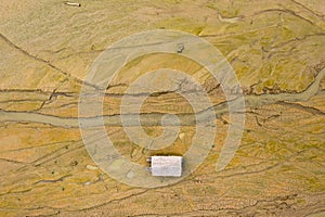 Beautiful art background aerial top view details of the surface and pattern of the ground in the dam while water in dry with