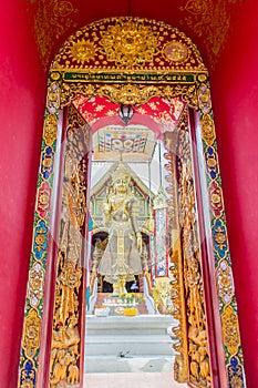 Beautiful art of Buddha image, religious places and religious objects in Myanmar mixed with Lanna style at Wat Ming Muang Buddhist