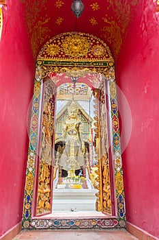 Beautiful art of Buddha image, religious places and religious objects in Myanmar mixed with Lanna style at Wat Ming Muang Buddhist