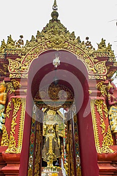 Beautiful art of Buddha image, religious places and religious objects in Myanmar mixed with Lanna style at Wat Ming Muang Buddhist