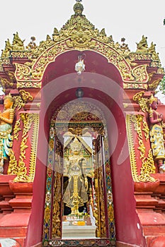 Beautiful art of Buddha image, religious places and religious objects in Myanmar mixed with Lanna style at Wat Ming Muang Buddhist