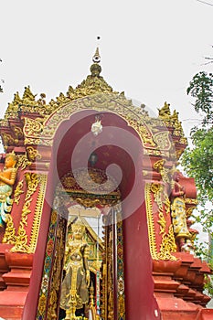 Beautiful art of Buddha image, religious places and religious objects in Myanmar mixed with Lanna style at Wat Ming Muang Buddhist