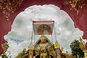 Beautiful art of Buddha image, religious places and religious objects in Myanmar mixed with Lanna style at Wat Ming Muang Buddhist