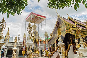 Beautiful art, religious places and religious objects in Myanmar mixed with Lanna style at Wat Ming Muang Buddhist temple, Chiang