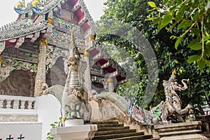 Beautiful art, religious places and religious objects in Myanmar mixed with Lanna style at Wat Ming Muang Buddhist temple, Chiang