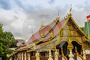 Beautiful art, religious places and religious objects in Myanmar mixed with Lanna style at Wat Ming Muang Buddhist temple, Chiang