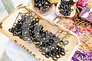 Beautiful artesanal coconut rings sold at handicraft fairs in bahia in brazil