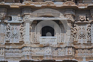 Artistic artistic stone workmanship of ancient victory pillar, chittorgarh fort rajasthan, India photo