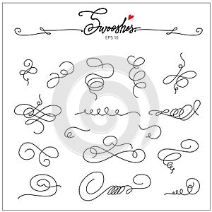 Beautiful artistic set of ink swooshes. Hand drawn decorative calligraphy elements for your design. Beautiful Swirls
