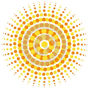 Beautiful and artistic sun explosion. Summer sticker or heat concept.