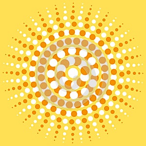 Beautiful and artistic sun explosion. Summer sticker or heat concept illustration.