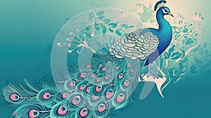 a beautiful asbtract modern designed peacock in a blue theme, ai generated image photo