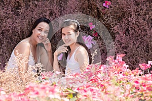 Beautiful Asian couple with wedding dress LGBT women spent time together in park  homosexual announcement relationship for social