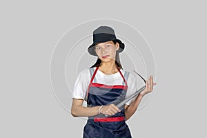 Beautiful Asian Farmer Girl Showing Agricultural Tools