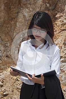 Beautiful Asian geologist woman.