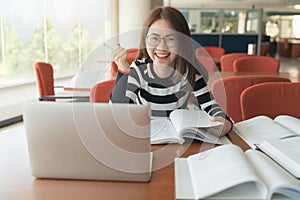 Beautiful Asian girl celebrate with laptop, Success or happy pose, Education or technology or startup business concept