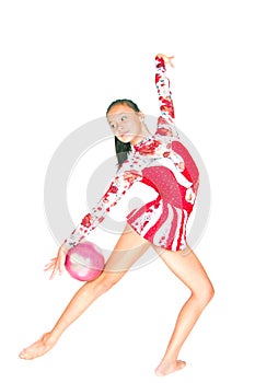 Beautiful Asian girl gymnast with a ball