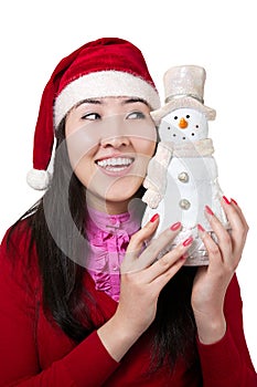 Beautiful Asian girl with snowman