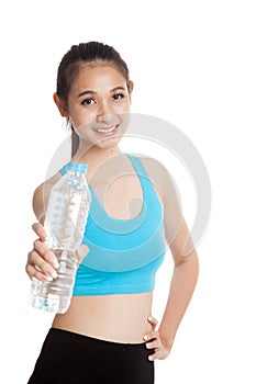 Beautiful Asian healthy girl with bottle of drinking water