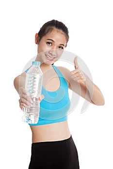 Beautiful Asian healthy girl with bottle of drinking water