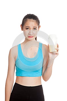 Beautiful Asian healthy girl hate whey protein