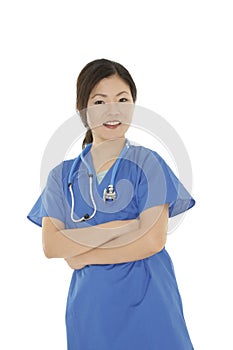 Beautiful Asian woman doctor or nurse wearing scrubs